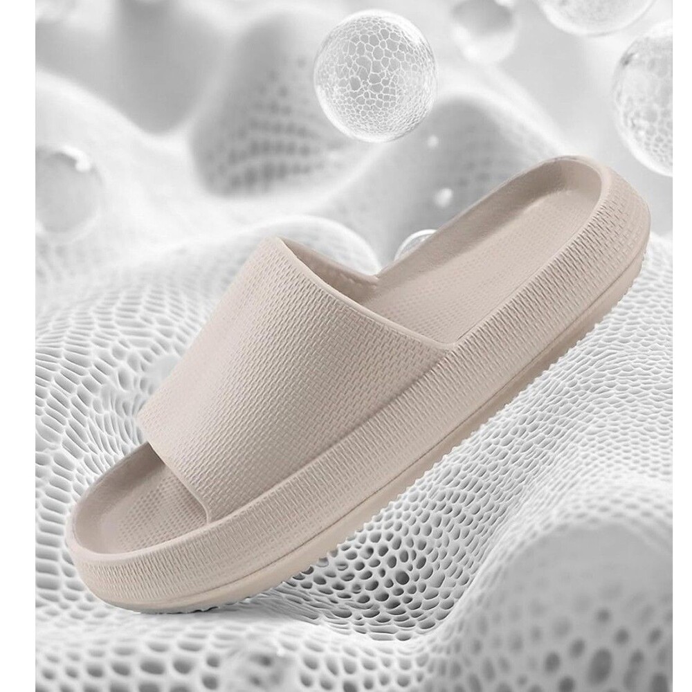 Pillow Slides Womens SZ 8.5/9 Grey/tan Anti-Slip Sandals Soft Shower Pool Shoes